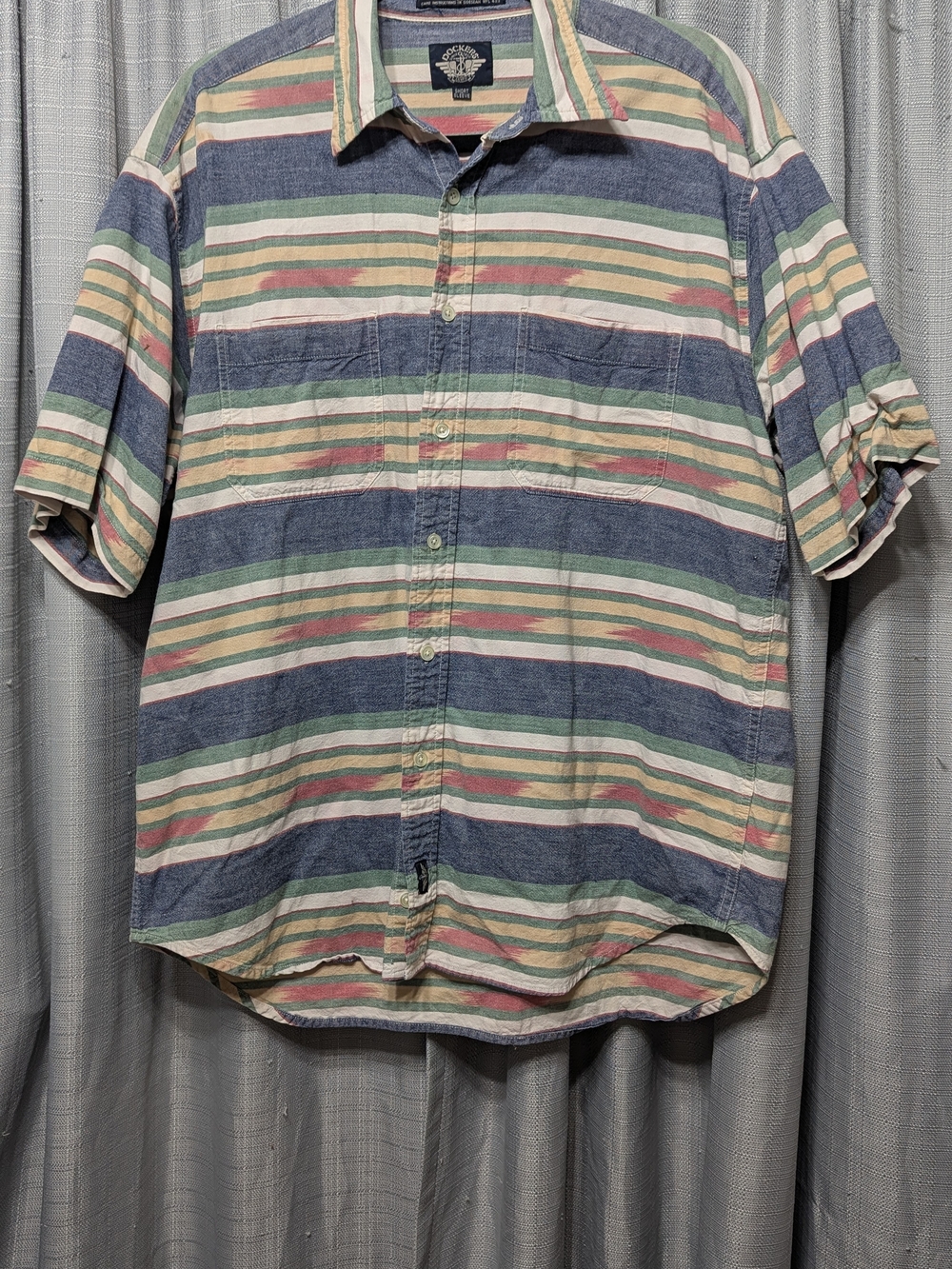 Dockers Short-Sleeve Striped Button-Down Shirt in Blue, Green, Pink, Cream